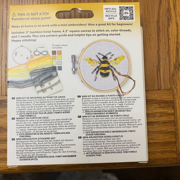 Bee Mini Cross Stitch Embroidery Kit - Picture 3 of 3